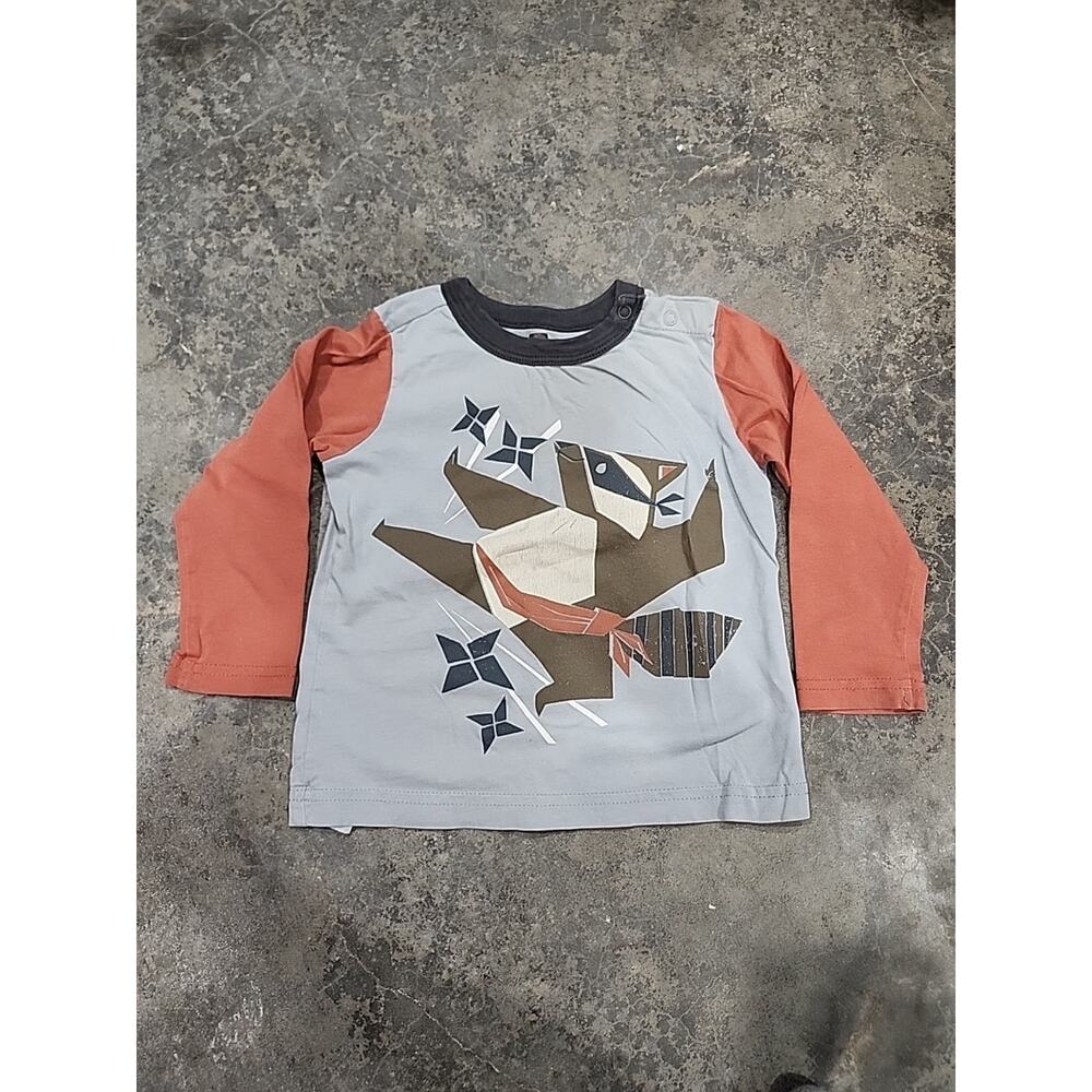 Boys Tea Collection 12-18 Month Blue Henley Long Sleeve Shirt Raccoon Karate